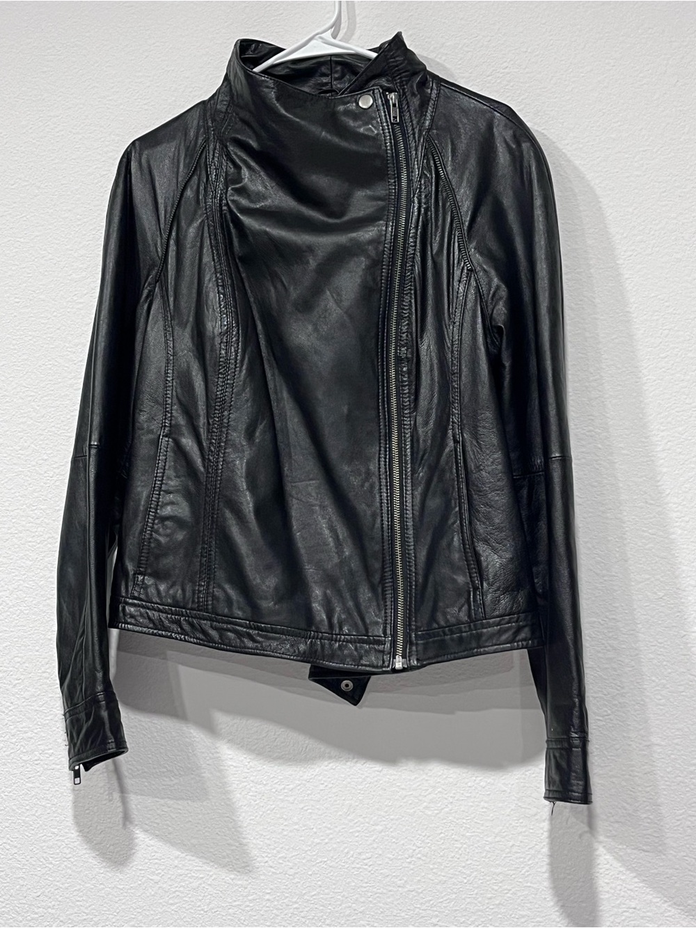 INC International Concepts Black Genuine Leather Moto Jacket Size L